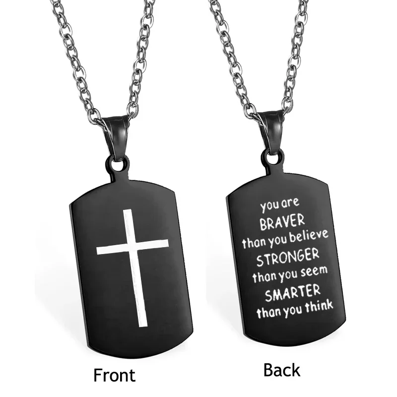 Cross Bible Men's Necklace with ''Be Strong and Courageous ''Dog Tag Pendant Religious Jewelry 24Inch Chain 5