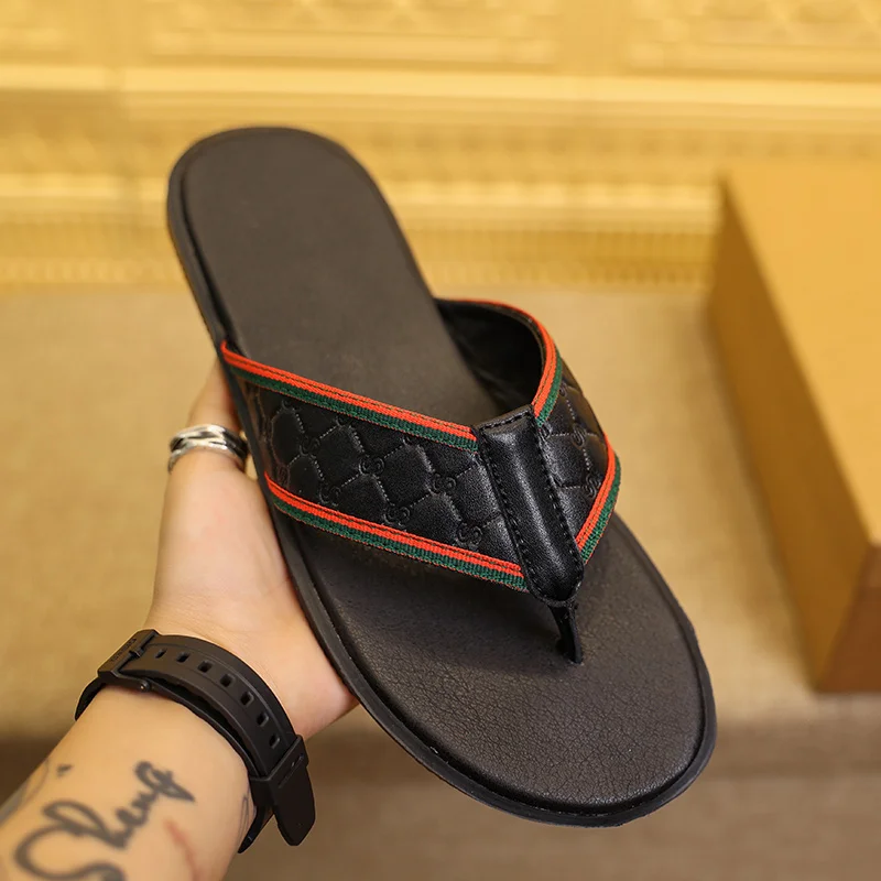 Summer Men's Leather Flip Flop New High Quality Shoes for Men Outdoor Soft Comfortable Slippers Mens Flat Slip-on Beach Sandals