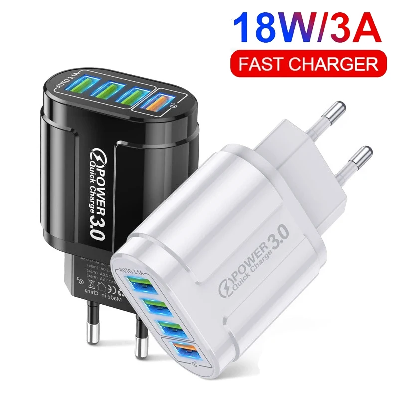 48W Fast Wall Chargers 4 Port USB Charger Quick Charge 3.0 Mobile Phone Charger For iPhone Samsung Xiaomi Huawei POCO