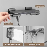 น้ําตกอ่างอาบน้ําก๊อกน้ําชุดฝักบัวห้องน้ําติดผนังทองเหลืองร้อนและเย็นวาล์วอาบน้ําหัวฝักบัว 2