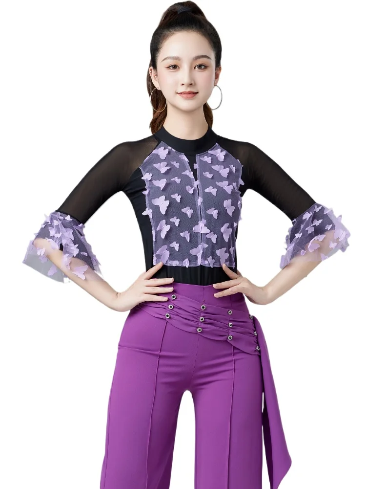 

2024 Latin Dance Top Leotard Practice Clothes New Female Adult Modern Intersocial Dance Waltz Costume 5221