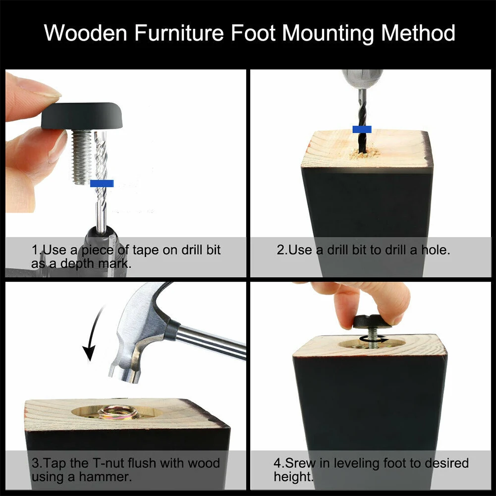Furniture Table Chair Glide Leveling Foot Adjuster Screw On Type M6 20 Pcs