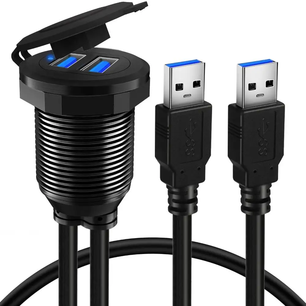 자동차 플러시 마운트 케이블, 자동차 LED 표시기 패널 대시 보드 익스텐션 케이블, USB 3.0, 더블 포트 방수, 암수, 1m
