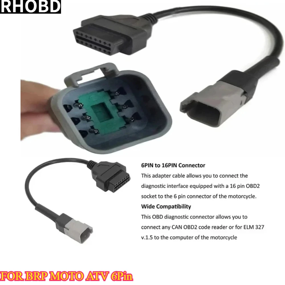 Suitable for Bombardier BRP 6Pin MOTO ATV UTV Motorcycle Connection Line 6Pin Male To 16pin Female OBD2 Diagnostic Adapter Cable 1