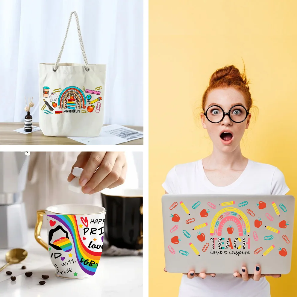 Rainbow stickers peel waterproof DIY Decals 3D transfers uvdtf crystal stickers 16oz uv dtf cup wraps for Libbey Glasses