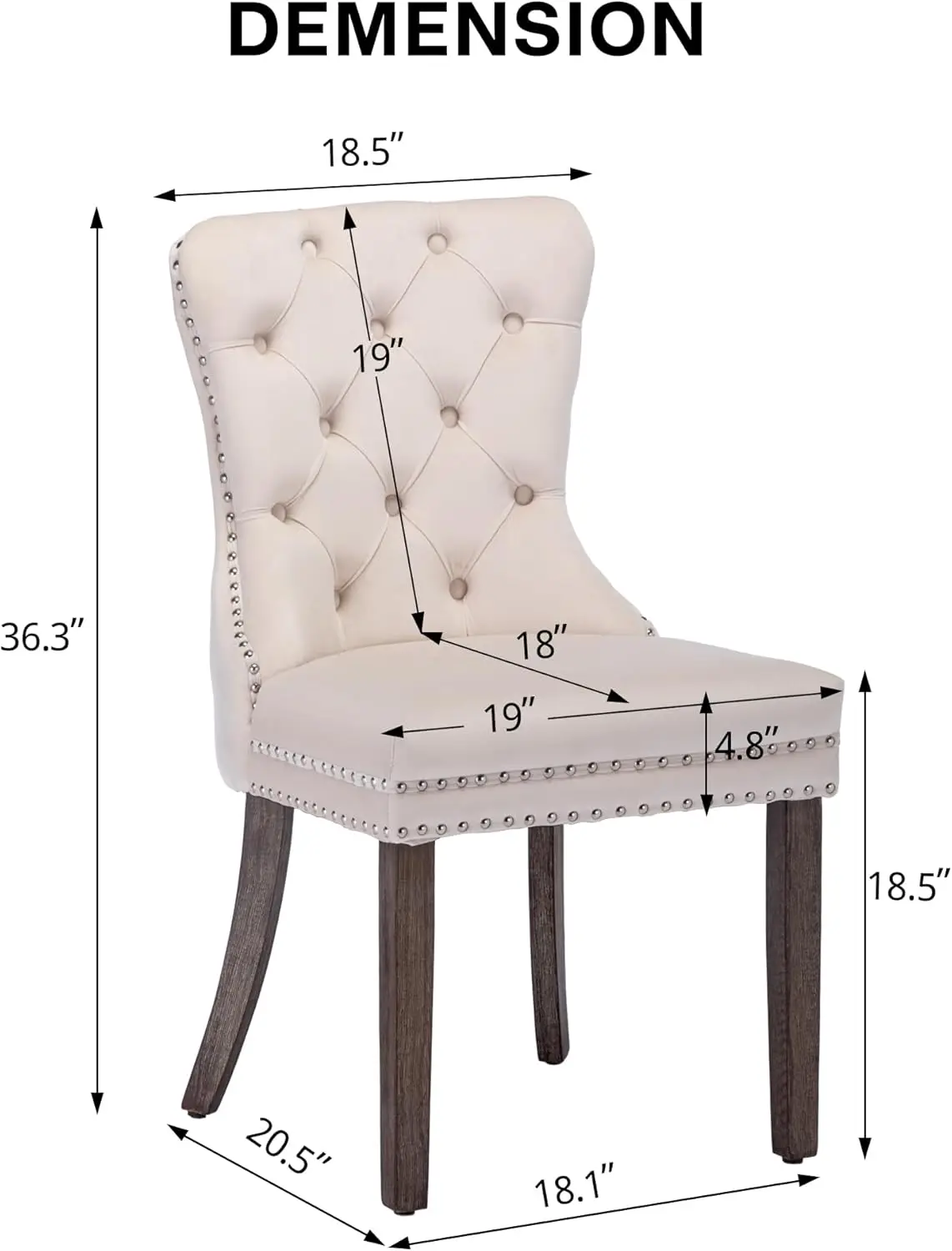 Velvet Dining Chairs Set of 4, Upholstered High-end Tufted Dining Room Chair with Nailhead Back Ring Pull Trim Solid Wood Legs 2