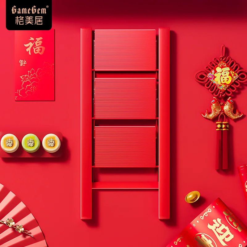 

Red Aluminum Alloy Folding Multi-Functional Ladder Home Folding Trestle Ladder Thickened Red Three-Step Ladder for Home