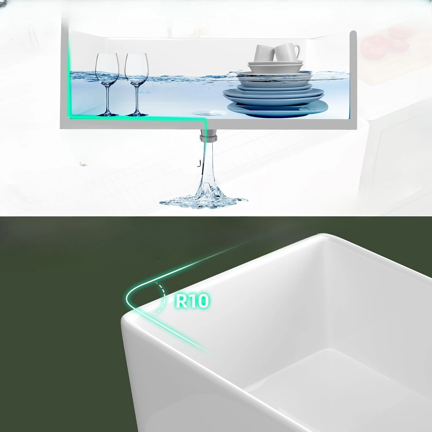 Bowl Kitchen Sink Deep Drop In Farm Sink Undermount with Modern Style Luxury Accessory Kit 6