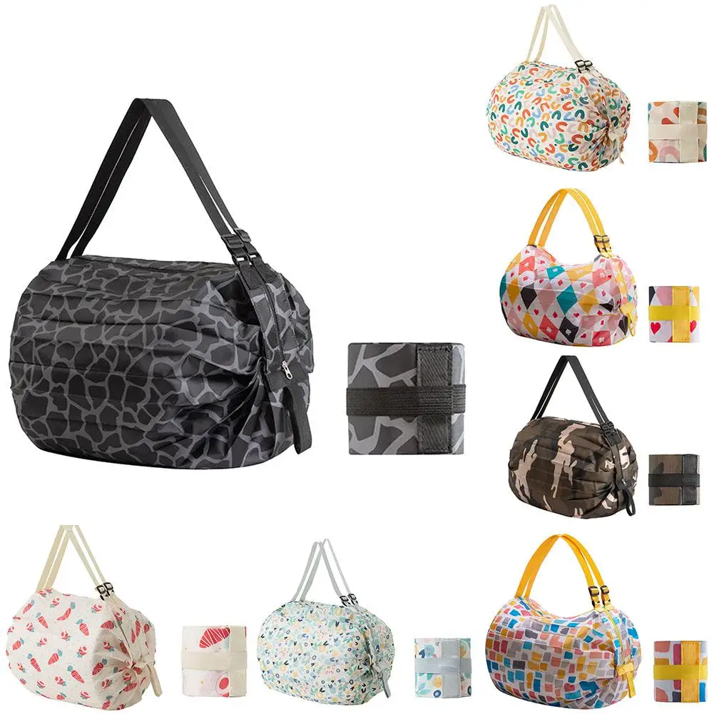 Large Capacity Folding Shopping Bag Eco-Friendly Reusable Portable One Shoulder Handbag For Travel Multipurpose Storage Bag