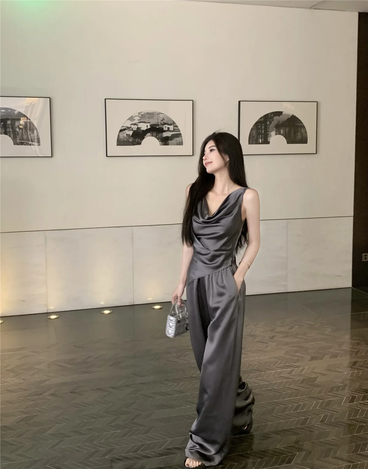 

Women Suit Irregular Camisole Top Women's Summer High Waist Wide Leg Pants Casual Pants Two-piece Set