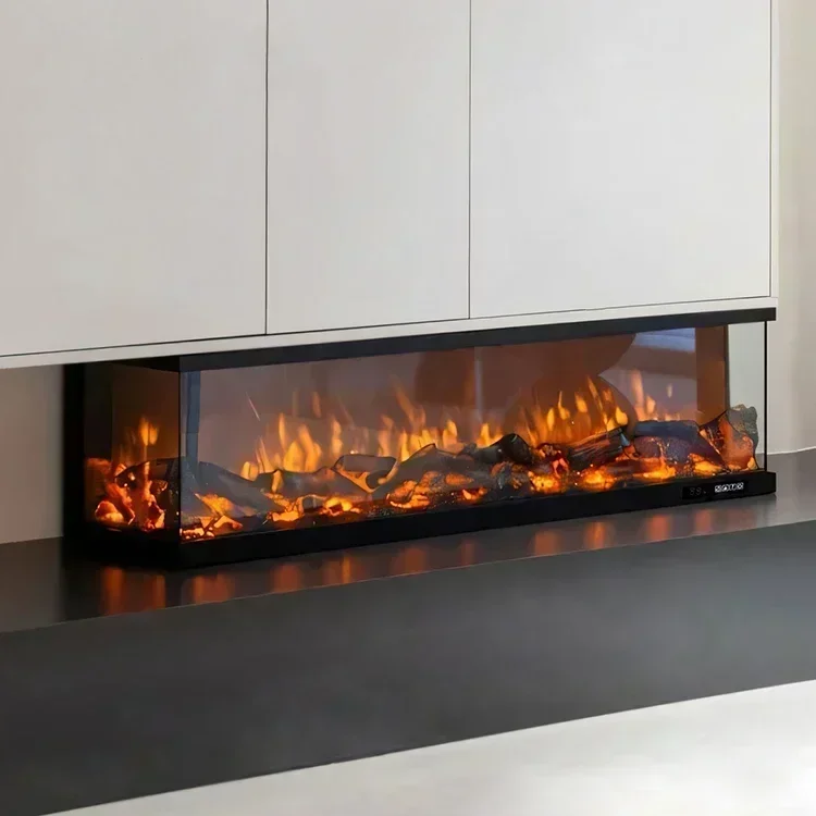 Indoor Heating Electric Fireplace Inserts with 3 Side Glass 47 Inch 1200mm Surround Build-in 6 + 3 Colors Multicolored Flame Stove