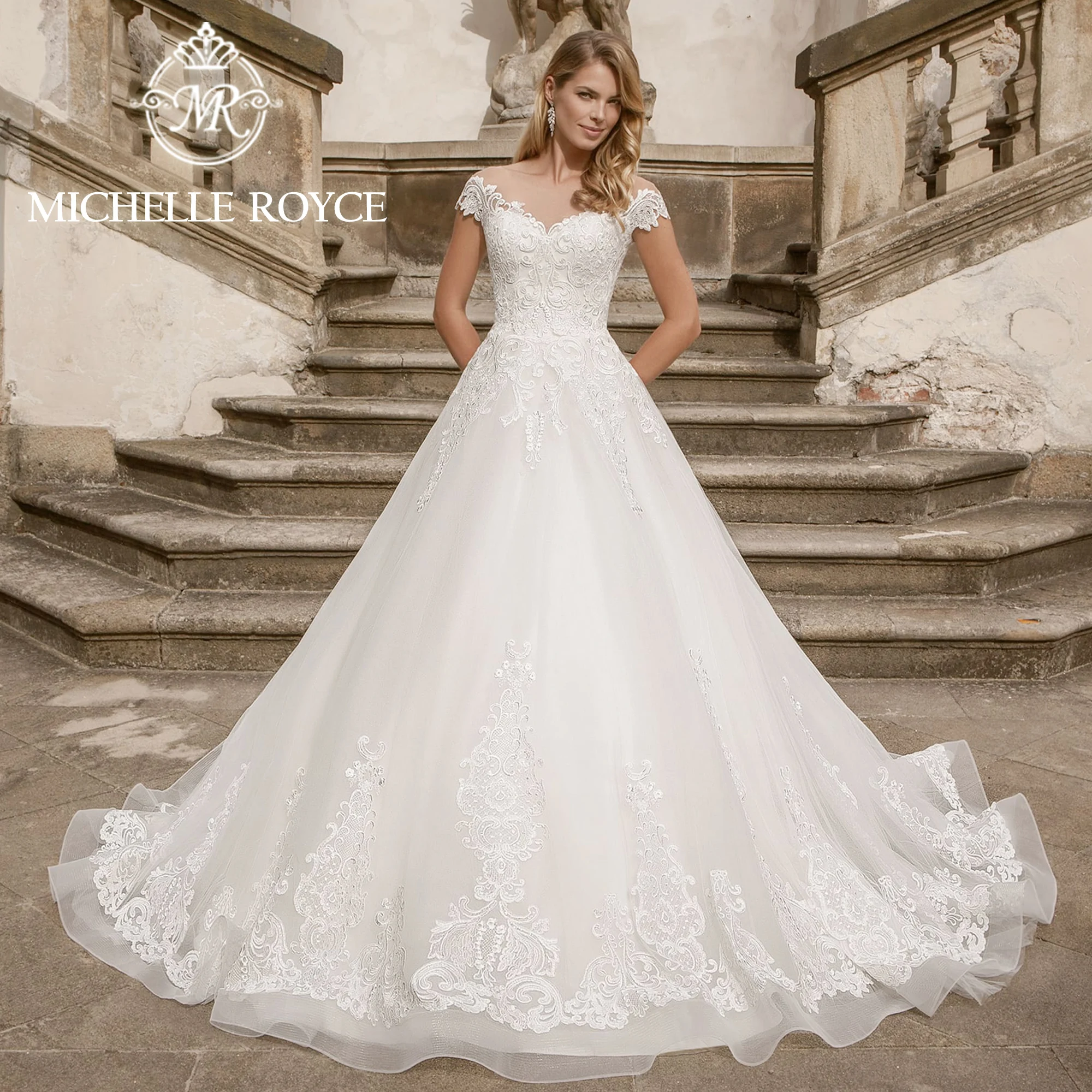 

Michelle Royce Short Sleeve Ball Gown Wedding Dress 2024 Sweetheart Appliques Customized Size Wedding Gown Vestidos De Novia