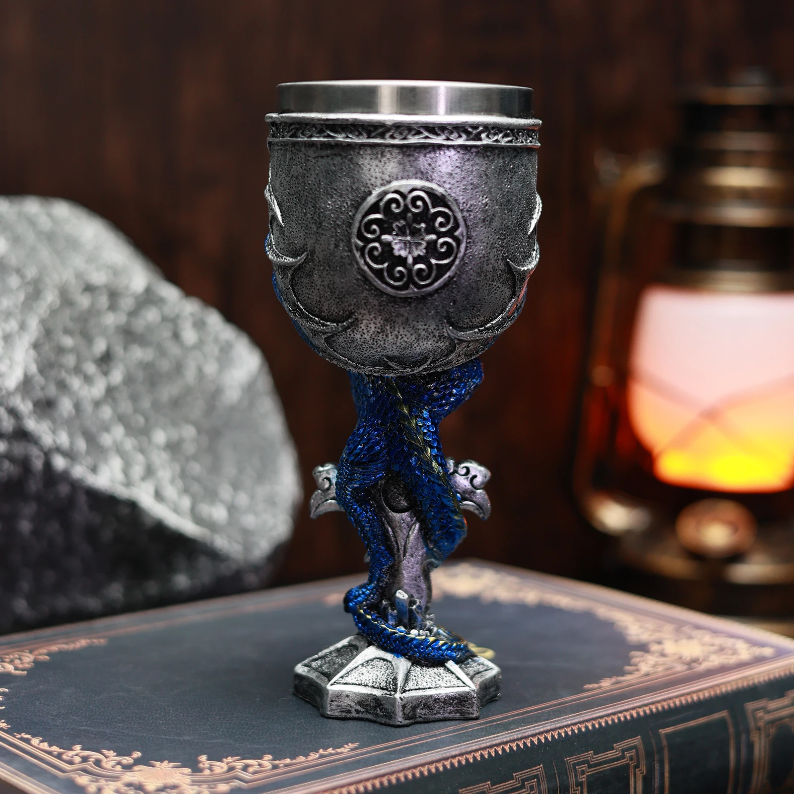 Evil Dragon Gem Cross Sword Goblet Stainless Steel Insert Retro Gothic Fantasy Trink Kelch Wine Glass Chalice whiskey glass glass drinkware