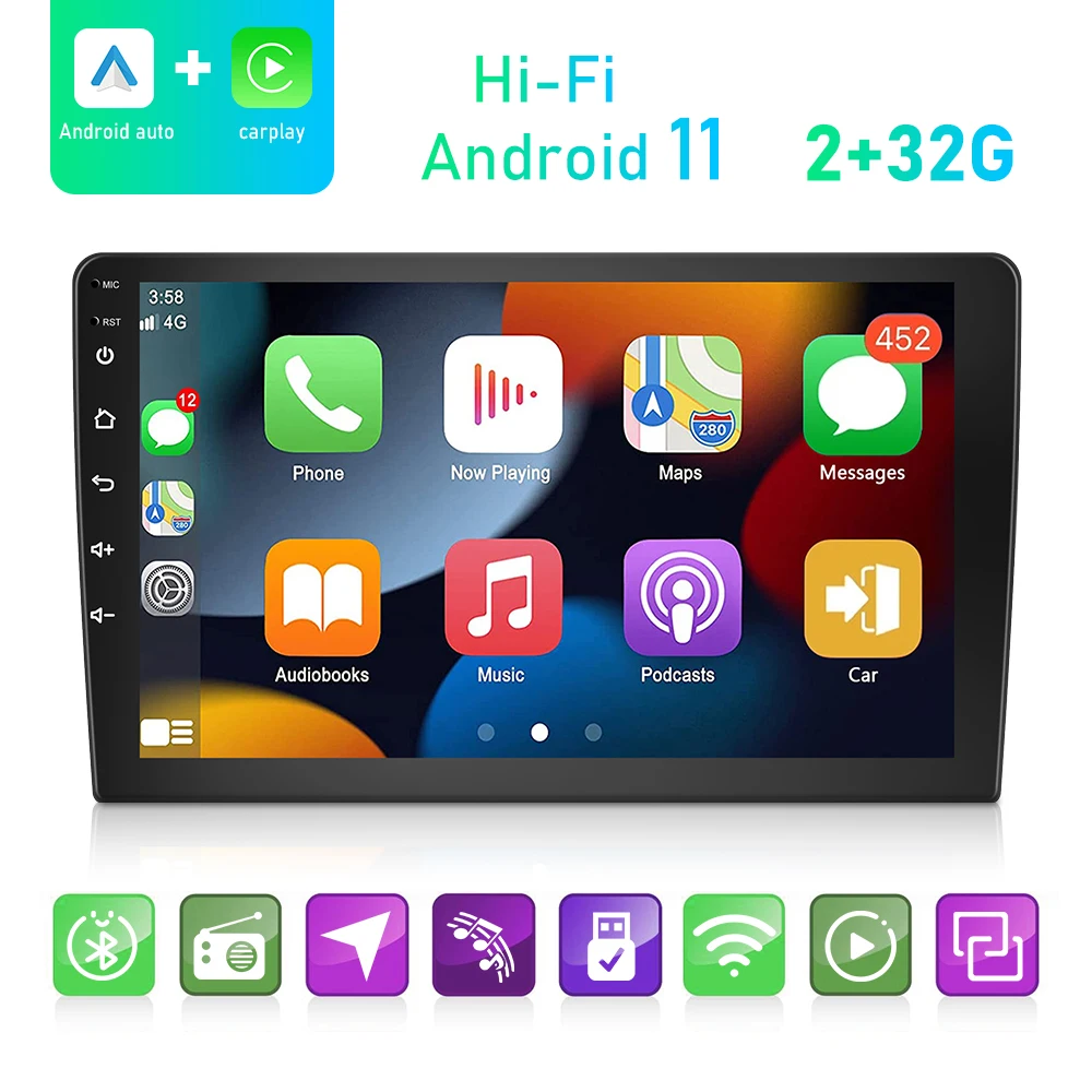 head unit Camecho 2din AHD Android 11 Car Radio 2.5D 10.1'' HD Maltimedia Stereo 2GB + 32GB Car DVD Player Carplay GPS Navigation Radio car video player android