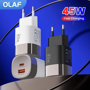 Caricatore per telefono USB tipo C a ricarica rapida da 45 W PD 3.0 QC 3.0 Caricatore super carica UE/Regno Unito/USA per Samsung Poco Xiaomi Iphone 17 16 15