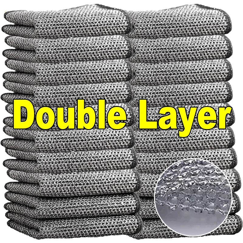 thumbnail image 1 of Paño de cocina de alambre de metal mágico, paños de limpieza de doble capa gruesos, paño de lavado de microfibra, estropajos para fregar platos de cocina, 1 of 5