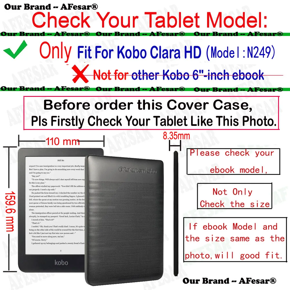 Smart Leather Stand Cover with Auto Sleep/Wake for Kobo Clara HD 6 eBook Reader