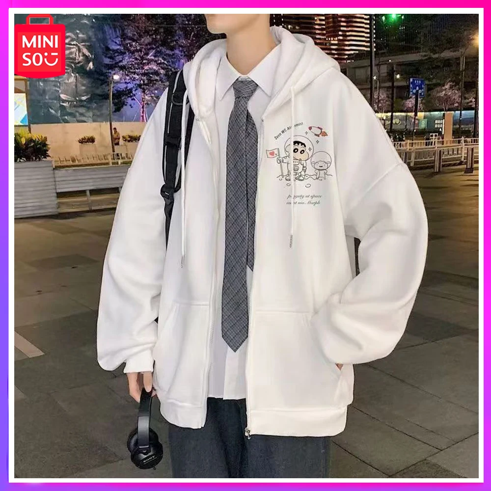 

Miniso 2023 Crayon Xiaoxin Coat Men Winter Fashion Brand Solid Color Hooded Top Clothes Loose Versatile Casual Cardigan Sweater