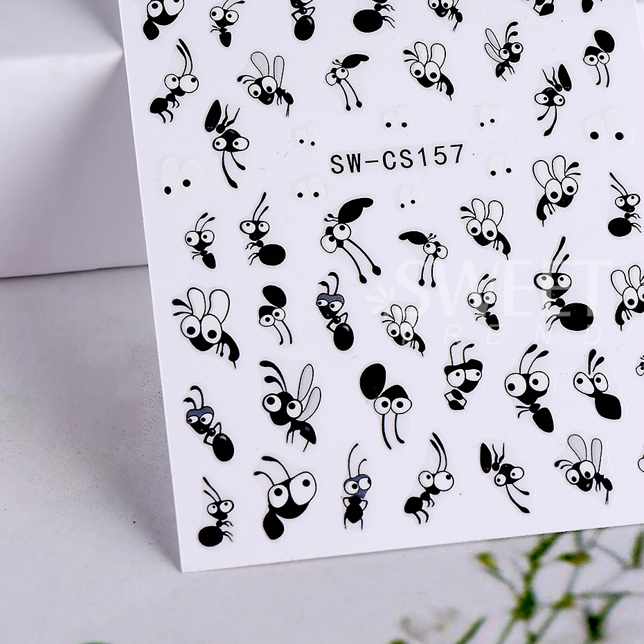 3pcs/set 3D Cartoon Graffiti Style Nail Stickers Kawaii Cute Funny Head Mood Bees Design Decals For Nail Art Manicure Decoration