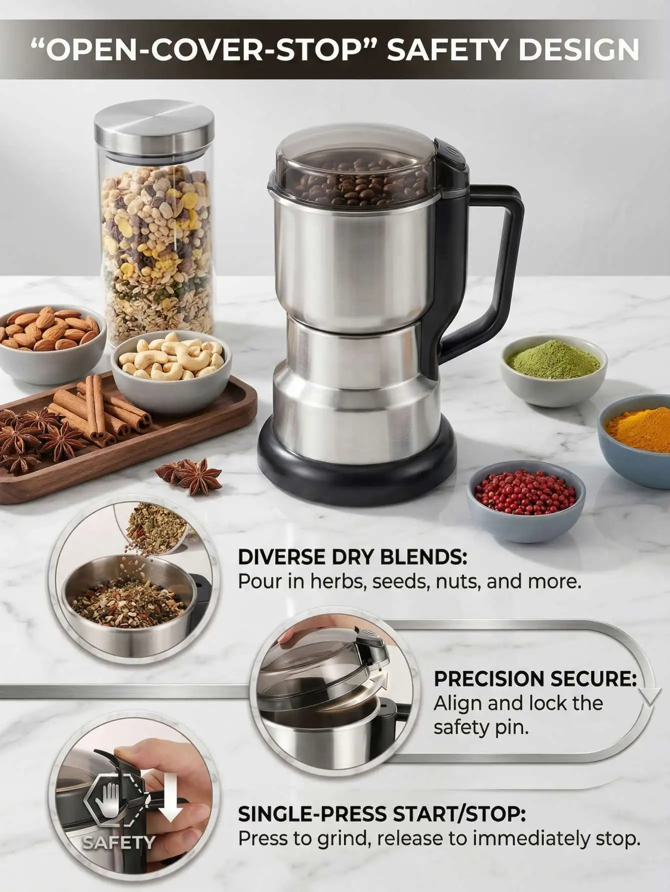 Multi-functional Electric Grinder, High-Power Food-grade Coffee & Grain Grinder,Coffee Lovers & Baby Complementary Food 3