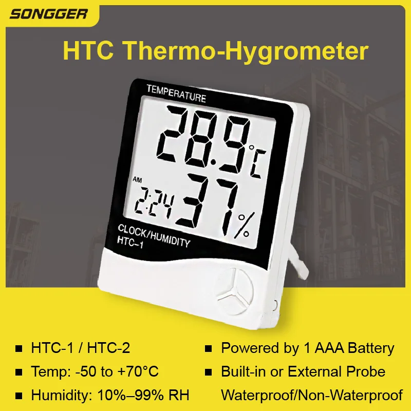 Digital Thermo-Hygrometer with LCD Clock - Indoor/Outdoor Temperature & Humidity Weather Station