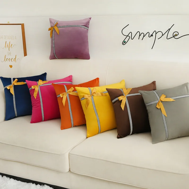 

Bow Tie Embroidery Cushion Cover Embossed Pillowcases Bead String Jacquard Cushion Covers for Living Bedroom Home Decor 45X45cm