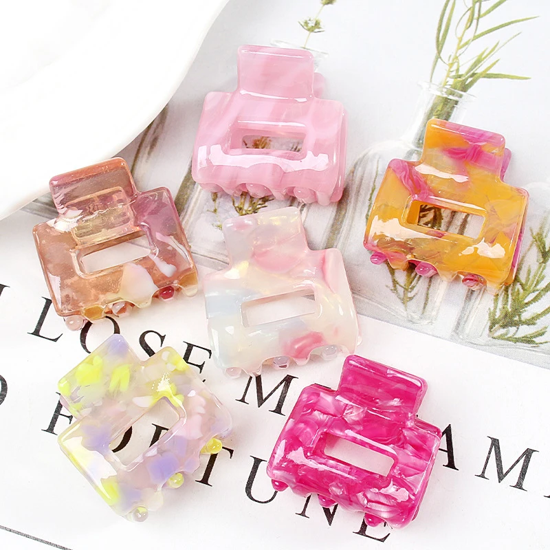 

Acetate Mini Square Hollow Hairpin Crab Claw Clip Women's Hair Clips Girls Barrettes Bath Bundle Hair Accessories