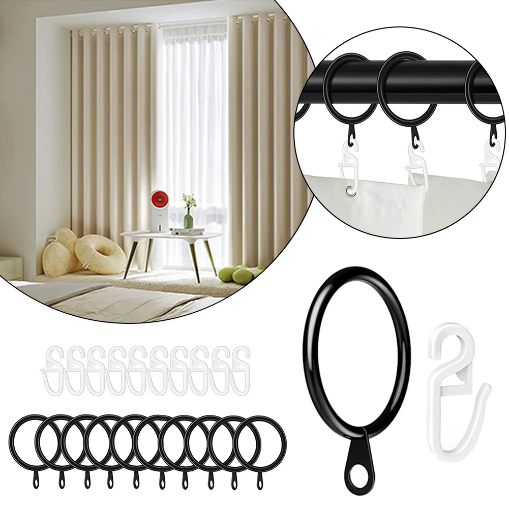 

10PCS Roman Curtain Hanging Ring Silent Nano Ring Inner Diameter 30mm/1.18 Inch Black Ring With Hook