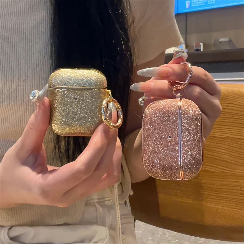 Fashion Plating Gold Glitter Headphone Case For Apple Airpods