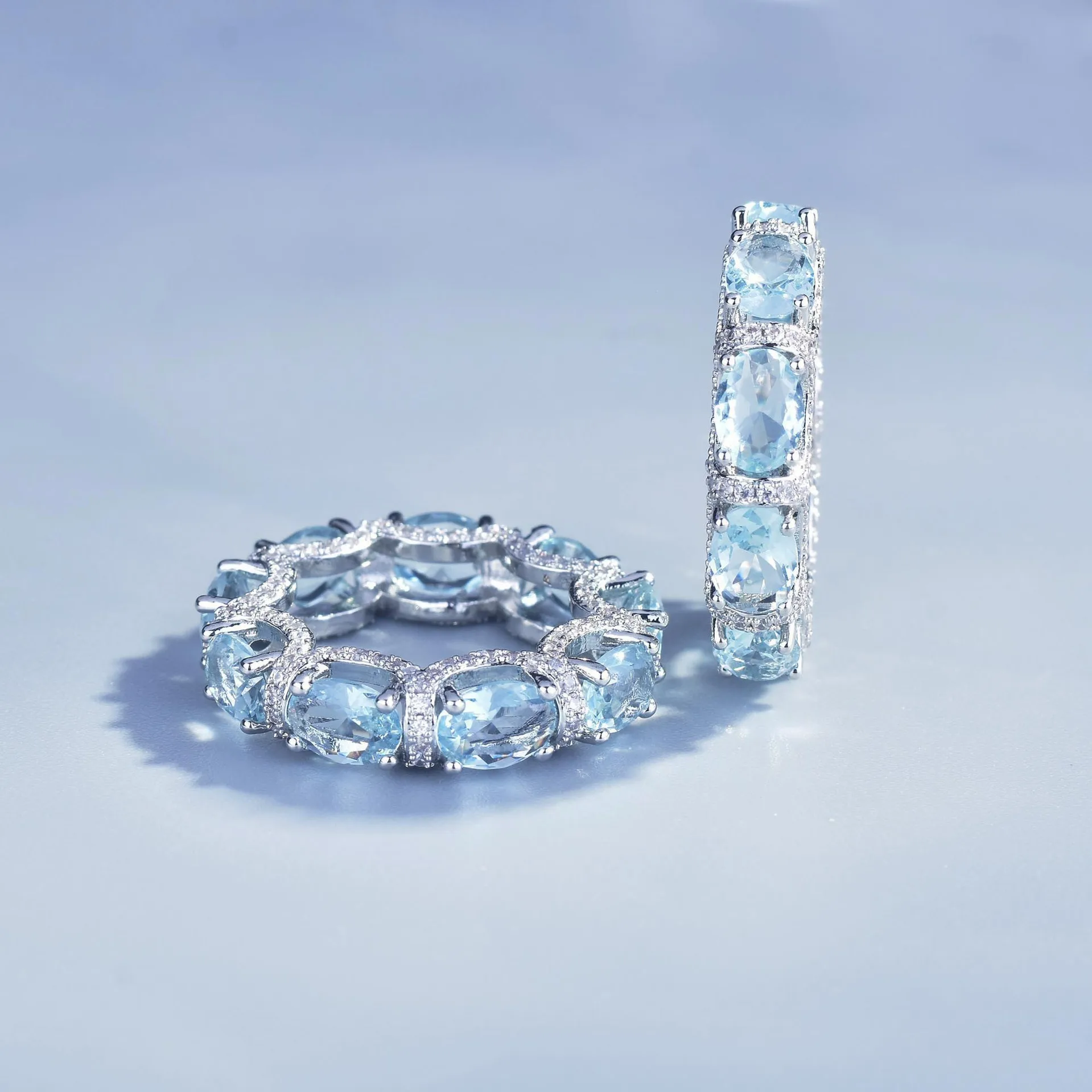 Fashion Jewelry Set for Women Round Aquamarine Bracelet Ring Sets Zircon Bridal Decoration Accessory Banquet Luxury Chain Gifts - 2