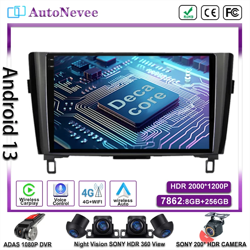 Android 13 For Nissan Qashqai J11 X-Trail 3 T32 2013 - 2017 Multimedia Car Player Auto Radio Head Unit Navigation GPS Stereo BT