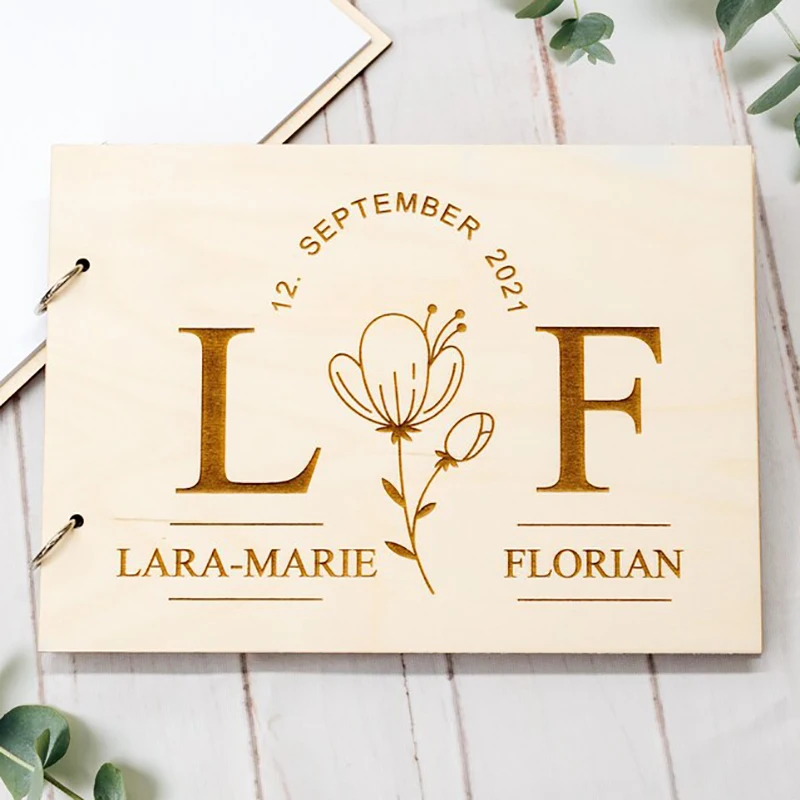 Personalized Wedding Guestbook,Wooden cover,Elegant memory Book for Wedding,Wedding Decor,Laser Engraved Wedding Memory Album