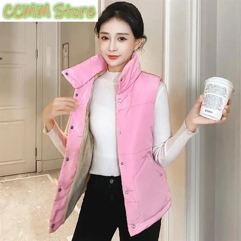 New Autumn Winter Women Solid Loose Vest Stand Collar Long Vest Jacket Cotton Padded Women Windproof Warm Waistcoat 5XL
