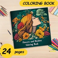 Flowers and Maiden Coloring Book 24 Page Gift For Birthday Party Relieve Stress Kill Time Graffiti Painting Drawing Art Book 1