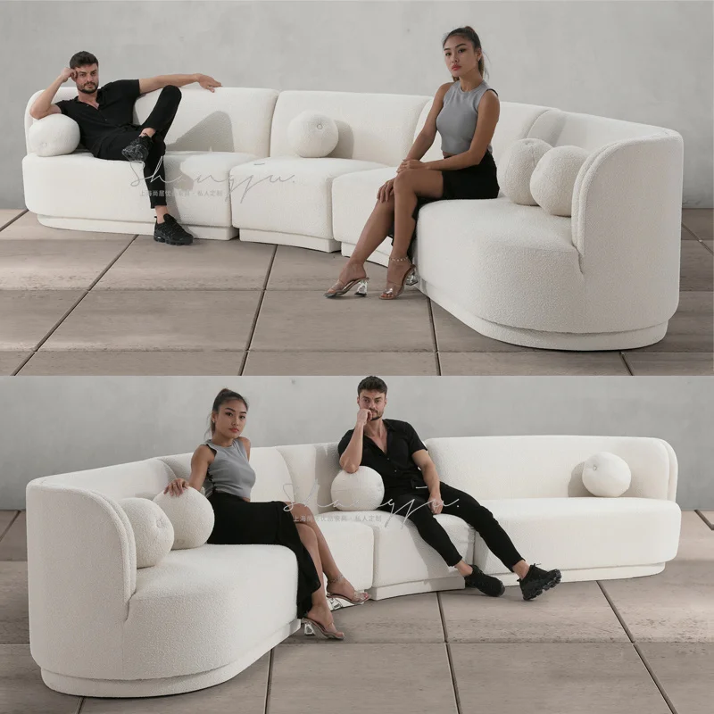 

Customized New Italian Light Luxury Modern Villa Living Room Arc Multi Person Lamb Cashmere Fabric Sofa Gray Leisure Chair