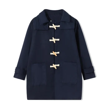 Men s Winter Duffle Coat Loose Fit Classic Wool Blend Long Sleeve Hood Toggle Outwear 5