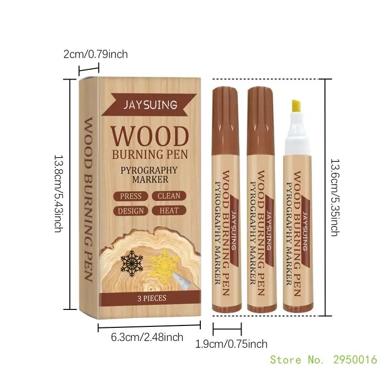 3Pieces Burning Marker Burning Pen Pyrography Marker Easy to Use Crafting Pen for Wood Painting