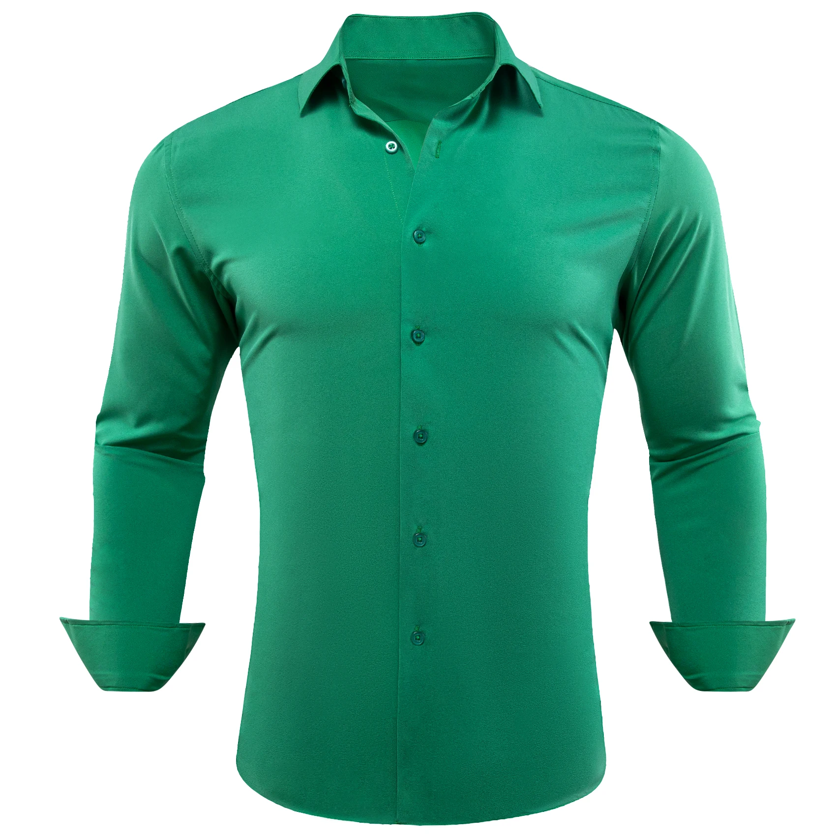 

Designer Mens Shirts Long Sleeve Green Solid Silk Casual Slim Fit Male Tops Breathable Button Down Collar Blouse Barry Wang