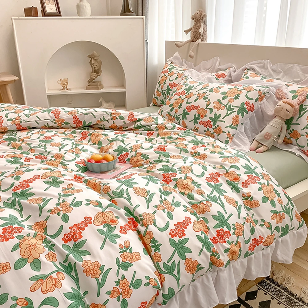 

Bed Linen Bedding Sets Girl Flowers Duvet Cover Set Quilt Cover Bed Flat Sheet Pillowcase Sets Full King Single Size Duvet Sets