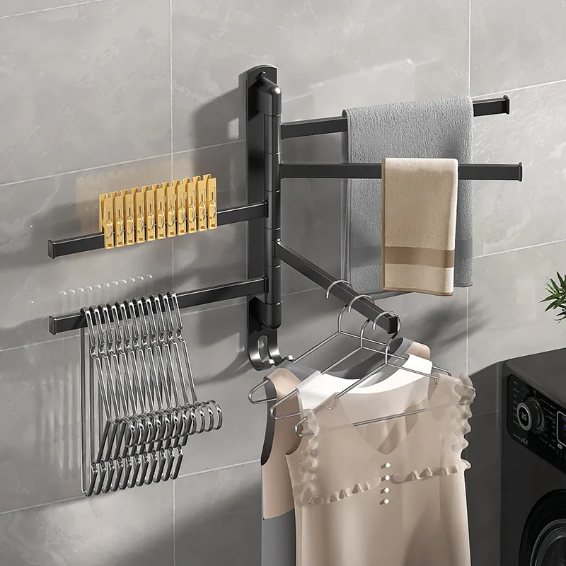 

Высококачественная вращающаяся вешалка для полотенец без отверстий для ванной комнаты Многофункциональная вешалка для полотенец кухонное пространство алюминиевая вешалка для хранения