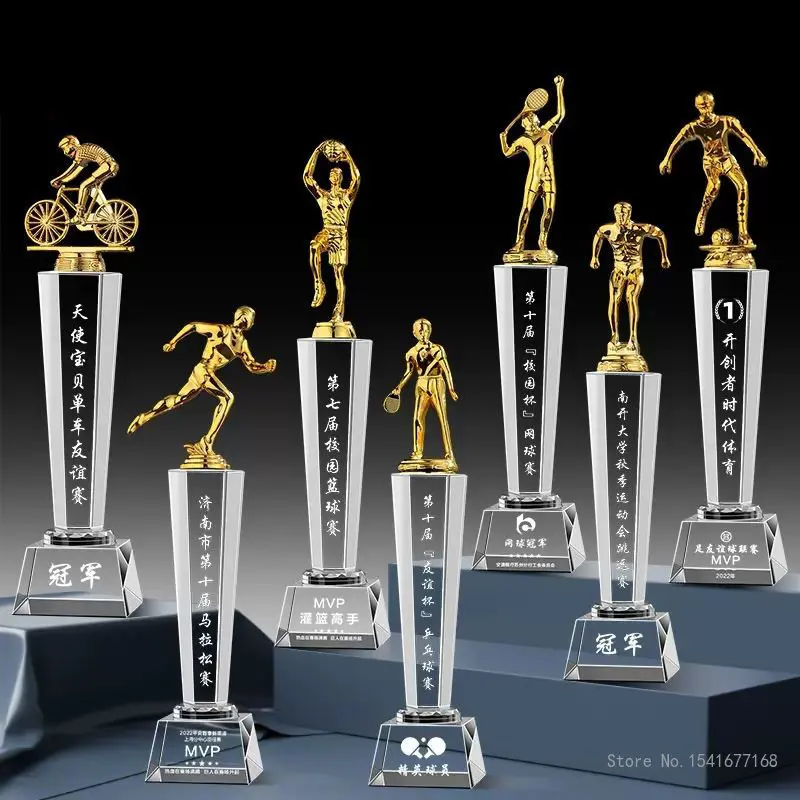 Metal Medal Sports Ball Games for Table Tennis, Marathon Athletic Games, Home Decor Award Souvenir, Carving Crystal Trophy, New