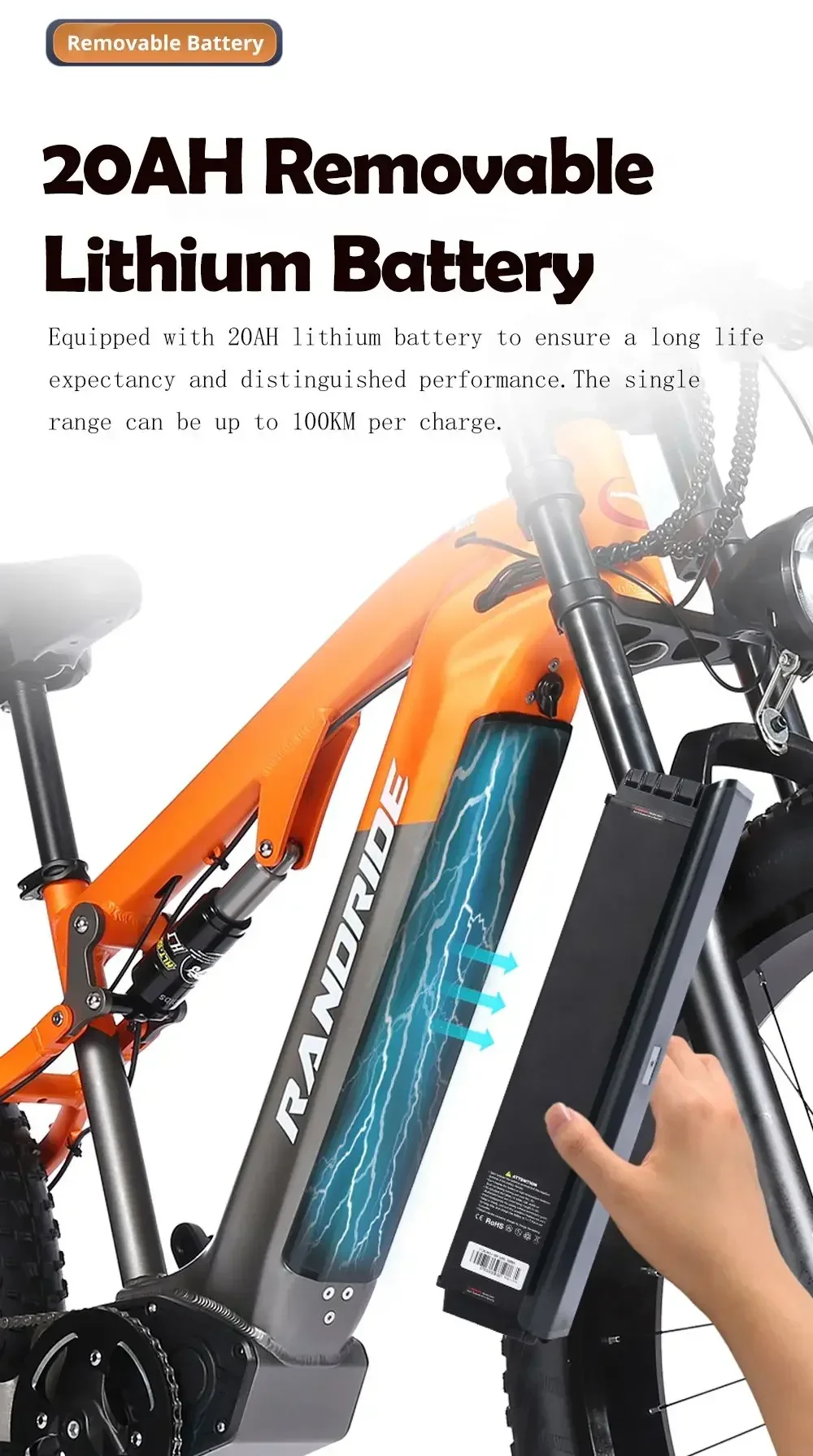 RANDRIDE YX80 1500W 48V23AH Electric Bike 960WH MTB E Mountain Bike Men's E-Bike Adult E-City Bike S3263026052c1452c90ddabb3490f75c96