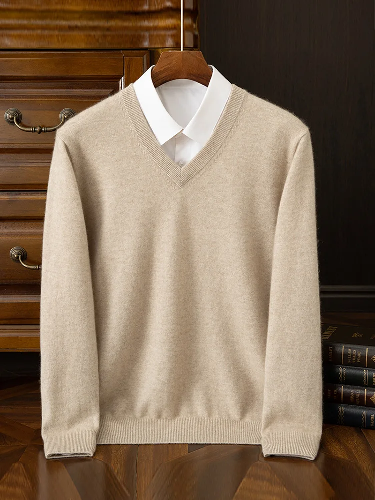 Moda uomo 100% maglione pullover in cashmere con scollo a V manica lunga pullover spesso autunno inverno abbigliamento casual in maglia di cashmere intelligente 6