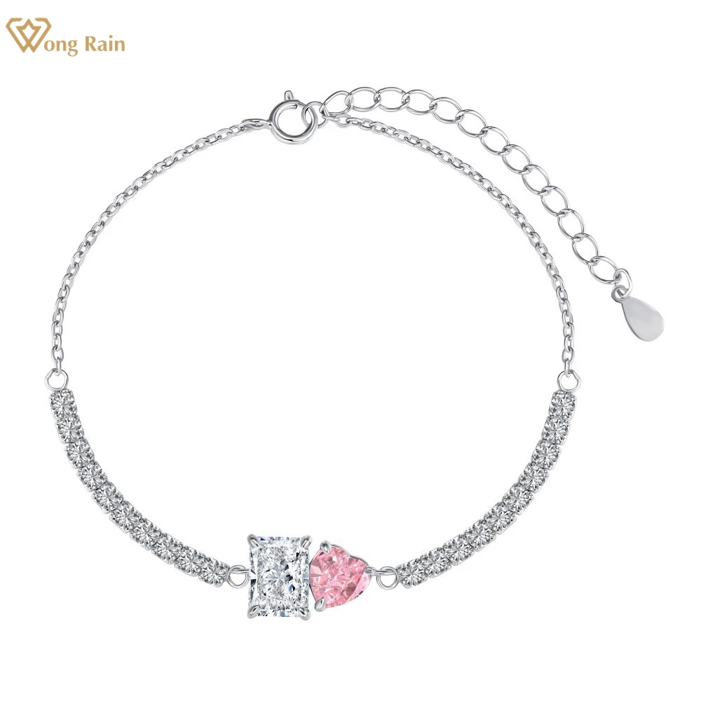 

Wong Rain 100% 925 Sterling Silver Crushed Ice Cut White Sapphire Pink Sapphire Gemstone Chain Bracelet For Women Fine Jewelry
