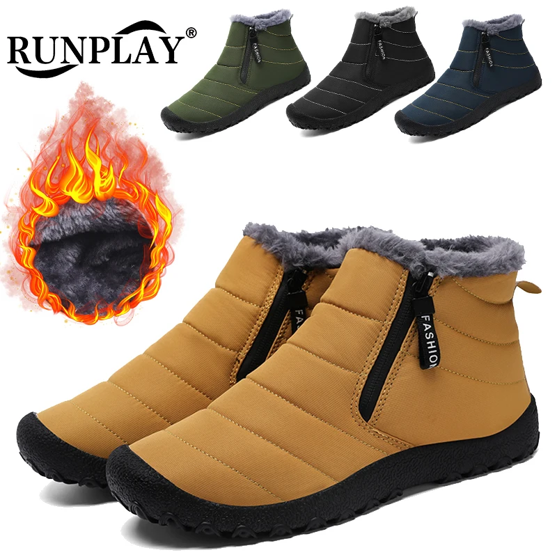 Winter Snow Boots For Men Casual Sports Cotton Shoes Warm Plush High Ankle Booties Non-slip Outdoor Hiking Shoe Walking Sneakers