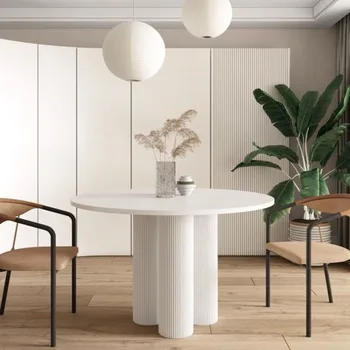 Cream Style Rock Plate Round Dining Table Light Luxury Modern Simple French Minimalist Dining Table Home Small Apartment