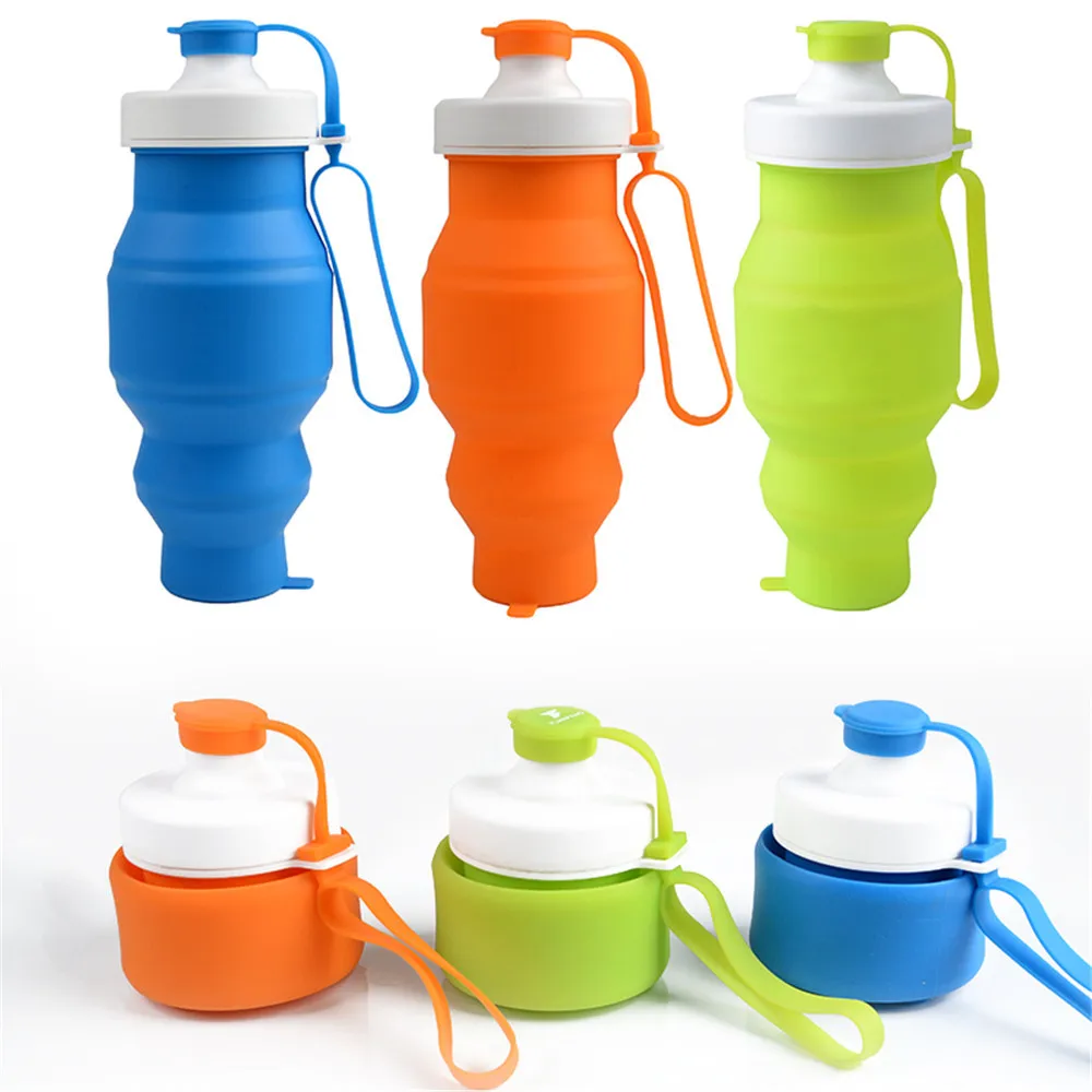 Portable Collapsible Silicone Water Bottle Reusable Leakproof Travel Cup Foldable Outdoor Hiking Sport Camping Drinking Bottles