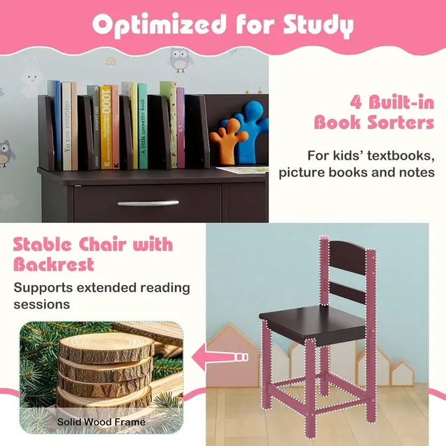 19941-6029a3.jpg Wooden Kids Study Desk and Chair Set with Hutch, Storage Drawer & Cabinet for 3-8 Year Olds, Ideal for Writing, Computing, and S
