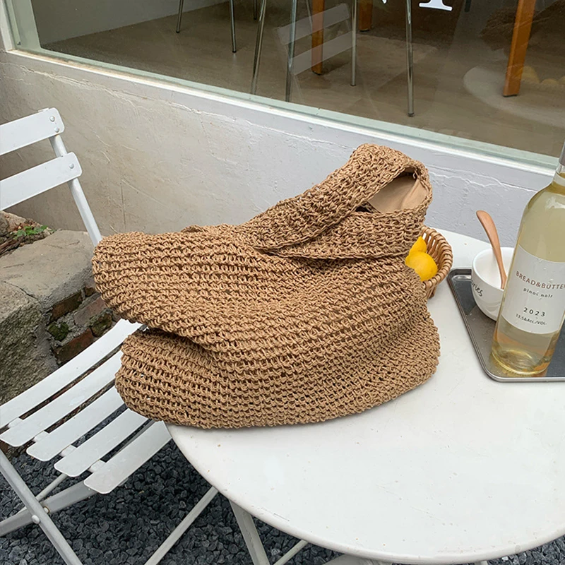 Summer Beach Resort Fashion Straw-Woven Ladies Large-Capacity Shoulder Bag WIth Hand-Woven Beach