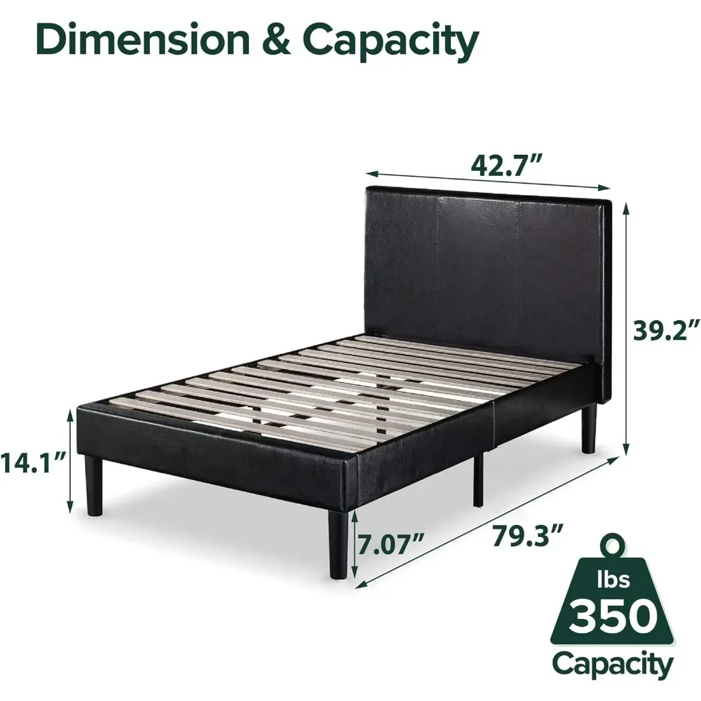 Faux Leather Upholstered Platform Bed Frame, Mattress Foundation, Wood Slat Support, No Box Spring Needed, Twin/Full/Queen/King 3
